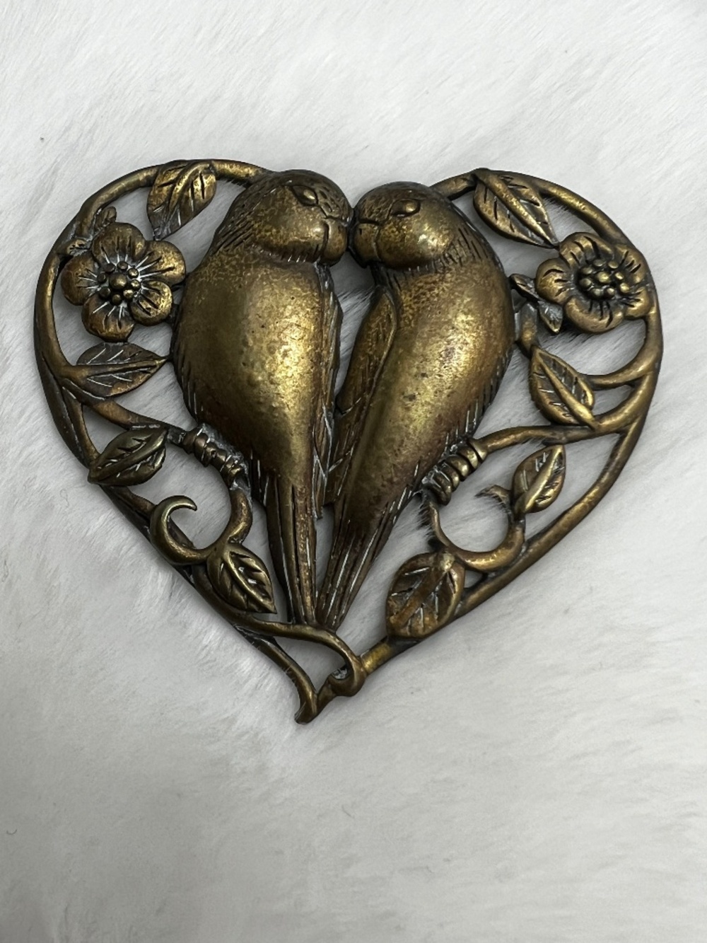 Vintage JJ Openwork Love Birds Heart Brooch